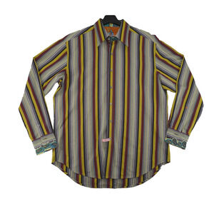 Robert Graham Button Down Shirt Mens Large Multicolor Paisley Embroidered Bold